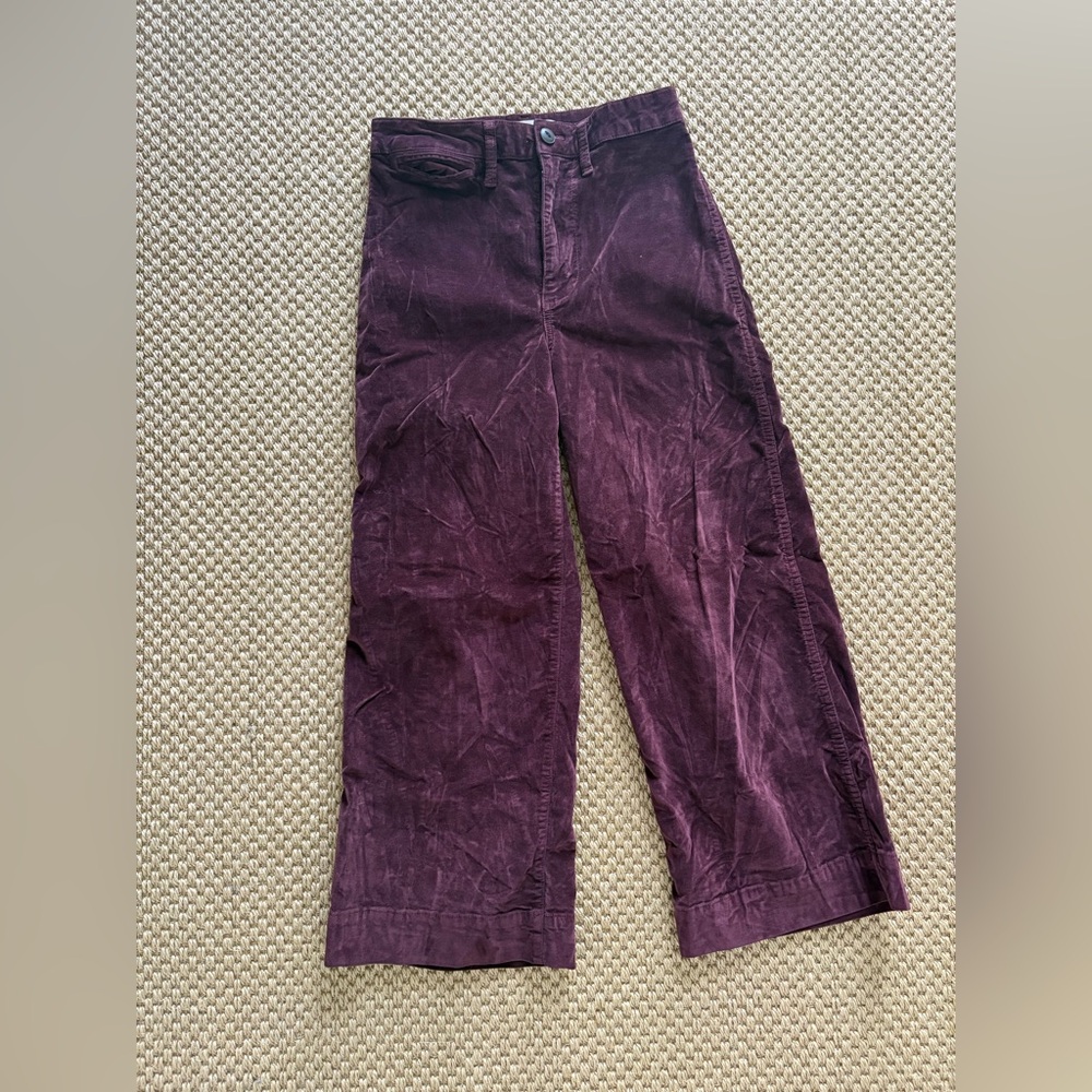 Madewell cabernet colored velvet high-waisted wide-leg trousers